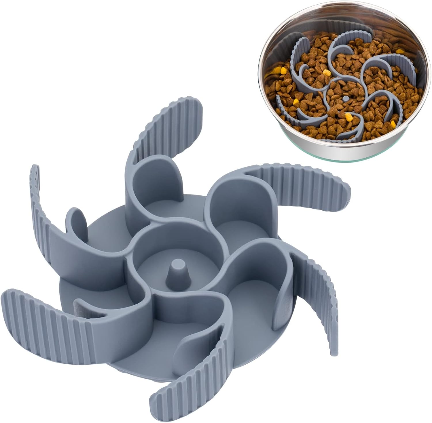 Feeder Dog Bowls Insert [Octopus Suction Cups] Super Firm Slow Eating Dog Bowl [Cuttable] for Large Breed and Medium Size Dog Compatible with Regular and Elevated Dog Bowls (Turbine)