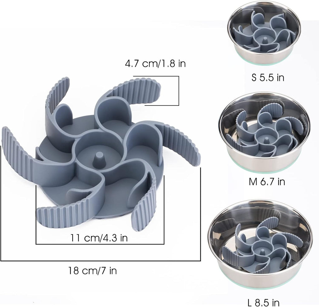 Feeder Dog Bowls Insert [Octopus Suction Cups] Super Firm Slow Eating Dog Bowl [Cuttable] for Large Breed and Medium Size Dog Compatible with Regular and Elevated Dog Bowls (Turbine)