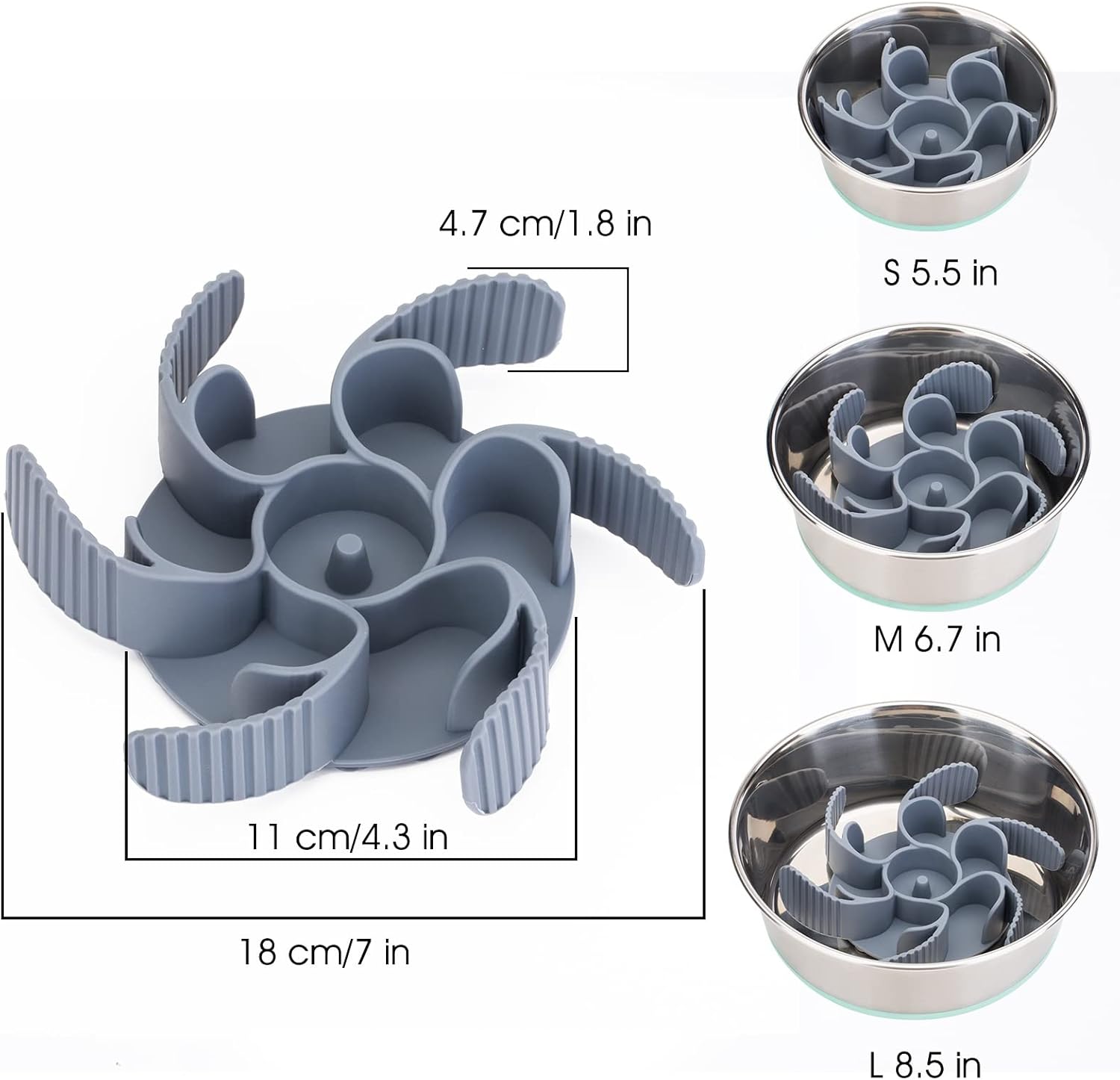 Feeder Dog Bowls Insert [Octopus Suction Cups] Super Firm Slow Eating Dog Bowl [Cuttable] for Large Breed and Medium Size Dog Compatible with Regular and Elevated Dog Bowls (Turbine)