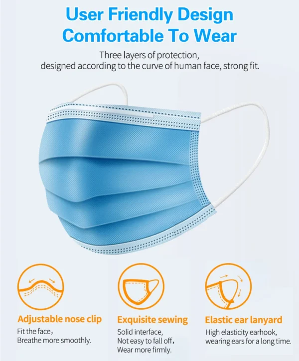 H08389f764fb8462196e984cc4ca3caf2K.webp Mouth Masks 3-layer Anti-Dust Disposable Mascarillas Non Woven Meltblown Cloth Masks Elastic Ear Loop Face Mask