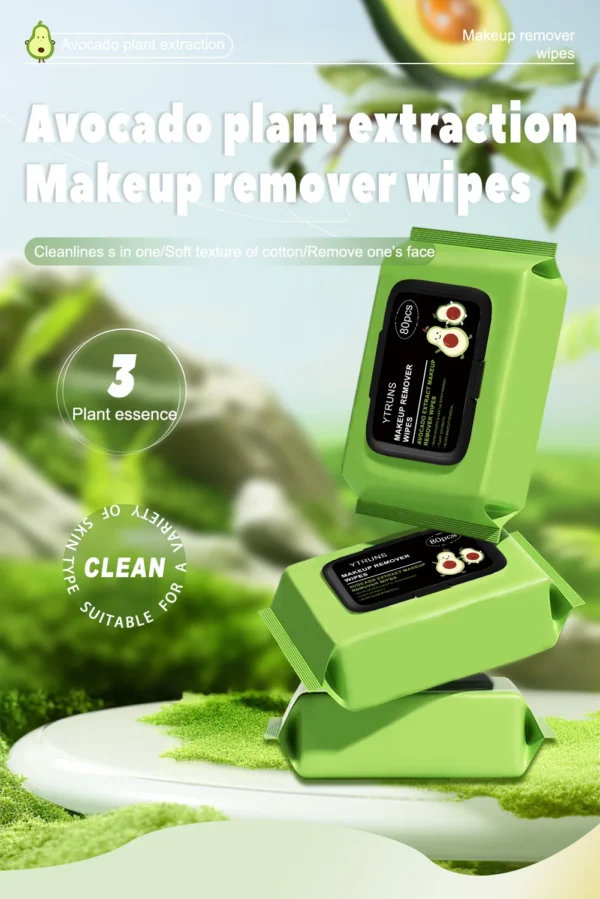 S000688c0c5424023ad20303504129743r.webp 80 PCS Avocado Scented Makeup Removing Wipes - Deep Cleansing, Travel-Friendly, Single-Use