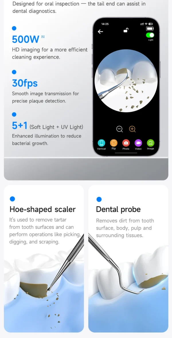 S09e755f3088f482695fe88e00321337eZ.webp Visible Ultrasonic Dental Scaler Tartar Remover 5 modes with LED Light Household Teeth Cleaning Tools Dental Cleaner Oral Care