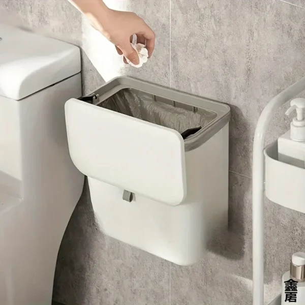 White Wall-Mounted Trash Bin for Kitchen Space-Saving Plastic Garbage Storage Container