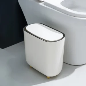 S184752e59c304639b004f9bd9221c5db3.webp Narrow Shape Press Ring Trash Can with Lid for Bathroom Gap, Highlighting the Features of Garbage Classification