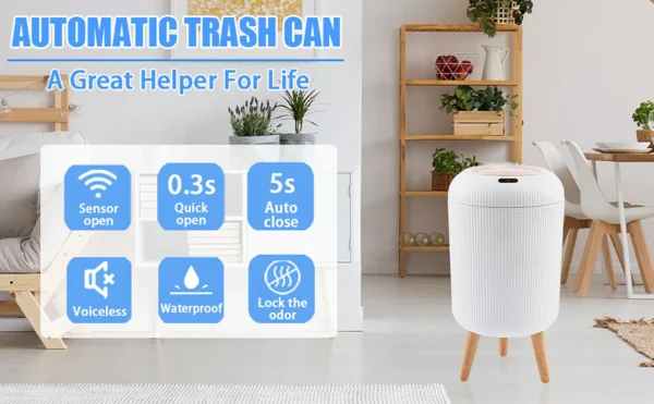 S1b81471e529b4d7fb64306dc2409facdJ.webp Automatic Trash Can with Lid, Small Plastic Smart Trash Can, Motion Sensor Trash Can for Bedroom, Bathroom, Kitchen, Office