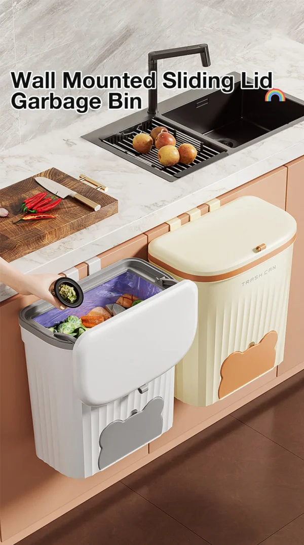 8.5/12L Kitchen Wastebasket Wall Mounted Trash Can With Lid Bathroom Trash Bin Garbage Can for Cabinet Under Sink Recycling Bin
