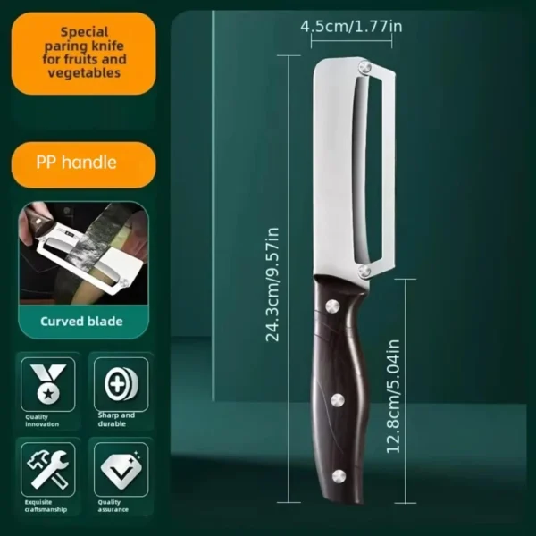 S1dbe4dd7d478480f89851024fd9e80c7P.webp Stainless steel peeler with wooden handle for peeling and slicing fruits and vegetables | Durable and smooth operation