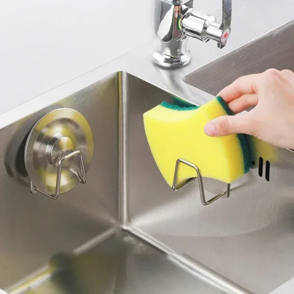 S1eaa21161c51408e9471a16e9a533c576.webp Kitchen Stainless Steel Sink Sponges Holder Self Adhesive Drain Drying Rack Kitchen Wall Hooks Accessories Storage Organizer