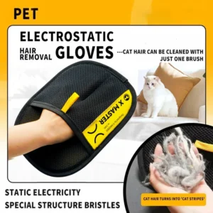 S1fe3419078694d32ad5f2d048ff26e8cN.webp Pet Hair Remover Gloves Electrostatic for Cats Dogs, Reusable Washable Grooming Glove with 2-in-1 Lint Roller Brush - Safe Non-T