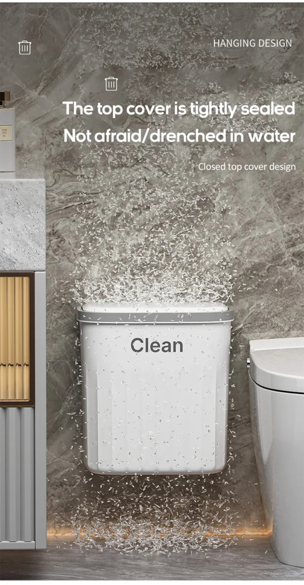 12/16L Press Type Wall Mounted Trash Can For Bathroom Toilet Garbage Bucket With Lid Kitchen Recycling Bin Hanging Wastebasket