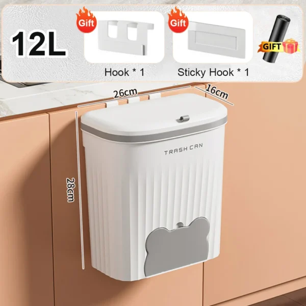 8.5/12L Kitchen Wastebasket Wall Mounted Trash Can With Lid Bathroom Trash Bin Garbage Can for Cabinet Under Sink Recycling Bin
