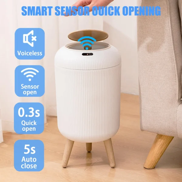 S3d435e87ffb44215ab7d88aad640258a9.webp Automatic Trash Can with Lid, Small Plastic Smart Trash Can, Motion Sensor Trash Can for Bedroom, Bathroom, Kitchen, Office