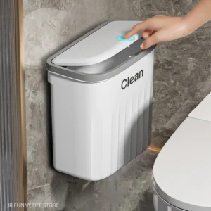S411b1c0ed3fb4155bc91a28f2786588fo.webp 12/16L Press Type Wall Mounted Trash Can For Bathroom Toilet Garbage Bucket With Lid Kitchen Recycling Bin Hanging Wastebasket
