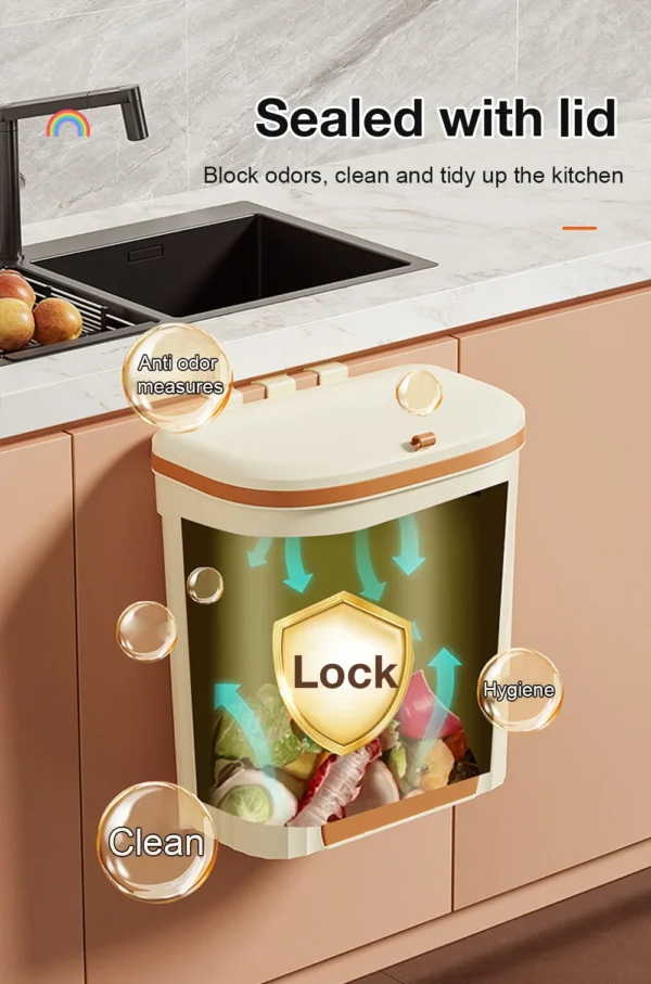 8.5/12L Kitchen Wastebasket Wall Mounted Trash Can With Lid Bathroom Trash Bin Garbage Can for Cabinet Under Sink Recycling Bin