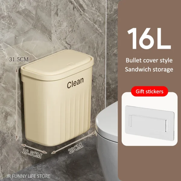 12/16L Press Type Wall Mounted Trash Can For Bathroom Toilet Garbage Bucket With Lid Kitchen Recycling Bin Hanging Wastebasket