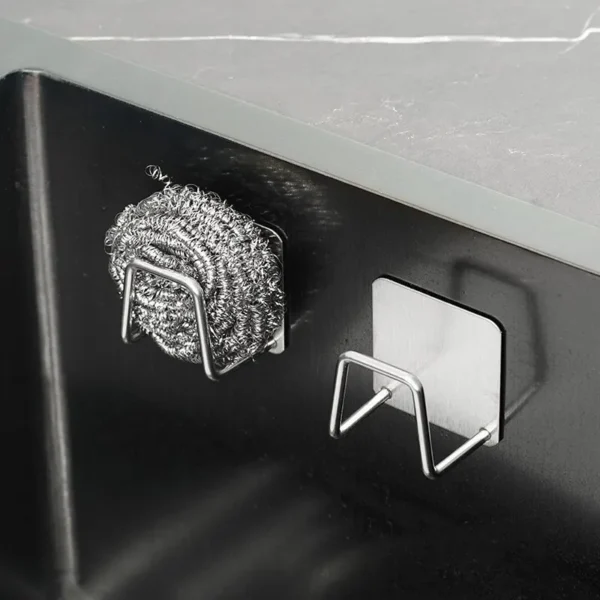 S4f473f1ef7fb415596d27b7e56127eb50.webp Kitchen Stainless Steel Sink Sponges Holder Self Adhesive Drain Drying Rack Kitchen Wall Hooks Accessories Storage Organizer