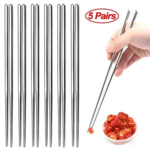S4faf56f34a044bd0981e1eba7df007f0t.webp 2/5/10 Pairs Chinese Chopsticks Stainless Steel Non-slip Sushi Chopstick Korean Japanese Food Metal Sticks Kitchen Tableware Set