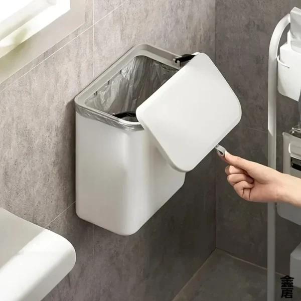 White Wall-Mounted Trash Bin for Kitchen Space-Saving Plastic Garbage Storage Container
