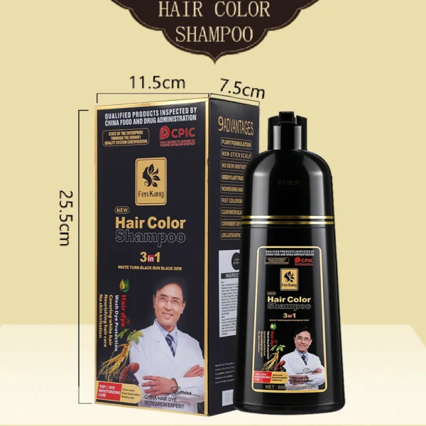 S5ffdef880ea04e30b49b8711fc9ea19aM.webp 3 in 1 Black Hair Dye Shampoo for Gray Hair Home Herbal Hair Coloring Cream for Men Women Cover White Nourishing Formula 500ml