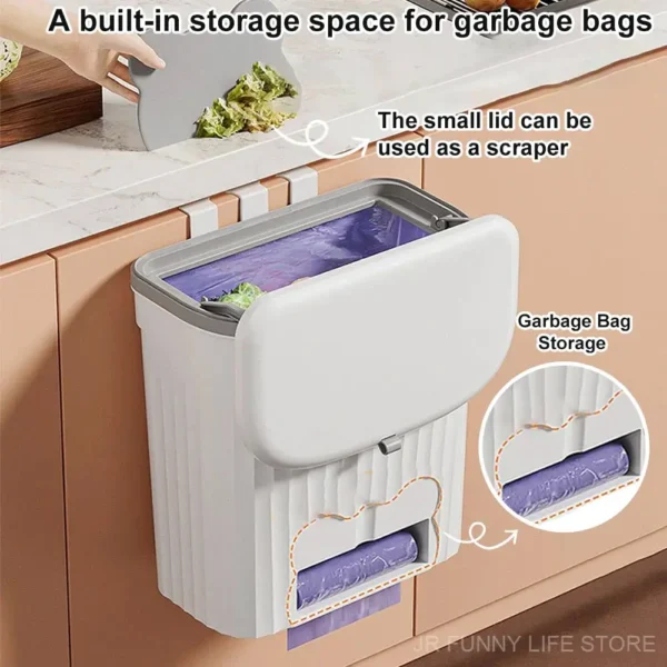 8.5/12L Kitchen Wastebasket Wall Mounted Trash Can With Lid Bathroom Trash Bin Garbage Can for Cabinet Under Sink Recycling Bin