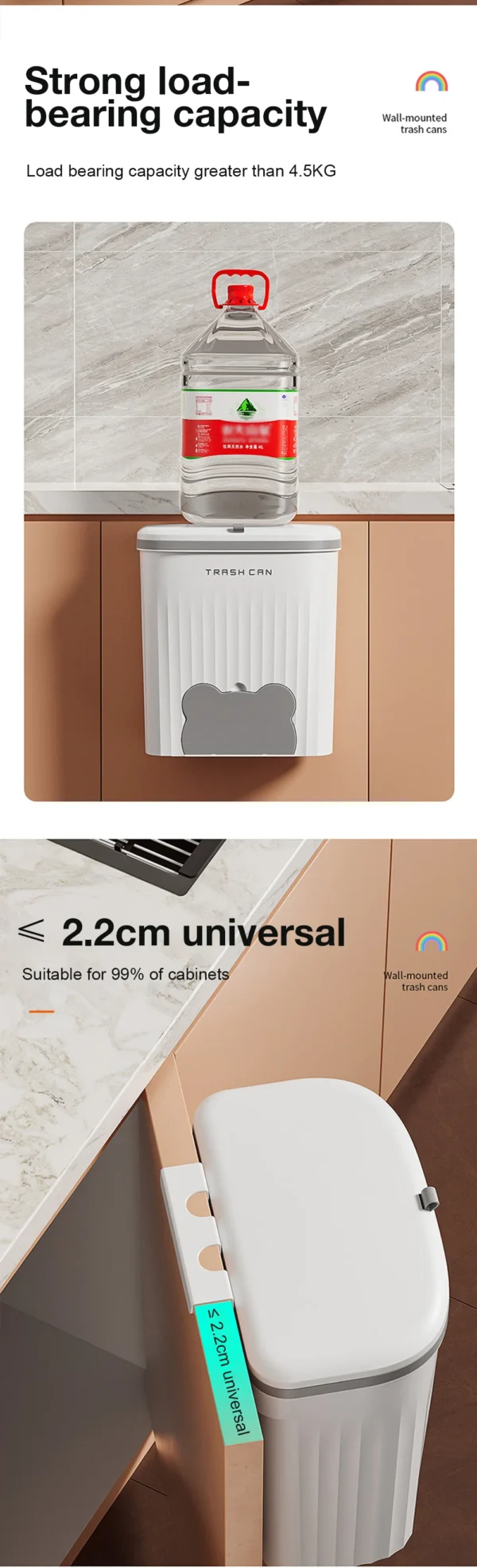 8.5/12L Kitchen Wastebasket Wall Mounted Trash Can With Lid Bathroom Trash Bin Garbage Can for Cabinet Under Sink Recycling Bin