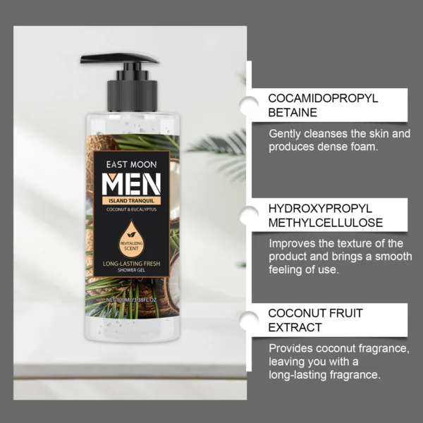 S66b4fd0b2c0c4d50ba06f203dc3ebf87l-2.webp Men's Eucalyptus Coconut Body Wash Deep Cleansing Shower Gel Refreshing Scent Long Lasting Fragrance Oil Control 100ml