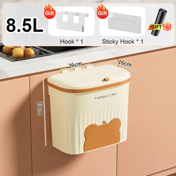 8.5/12L Kitchen Wastebasket Wall Mounted Trash Can With Lid Bathroom Trash Bin Garbage Can for Cabinet Under Sink Recycling Bin