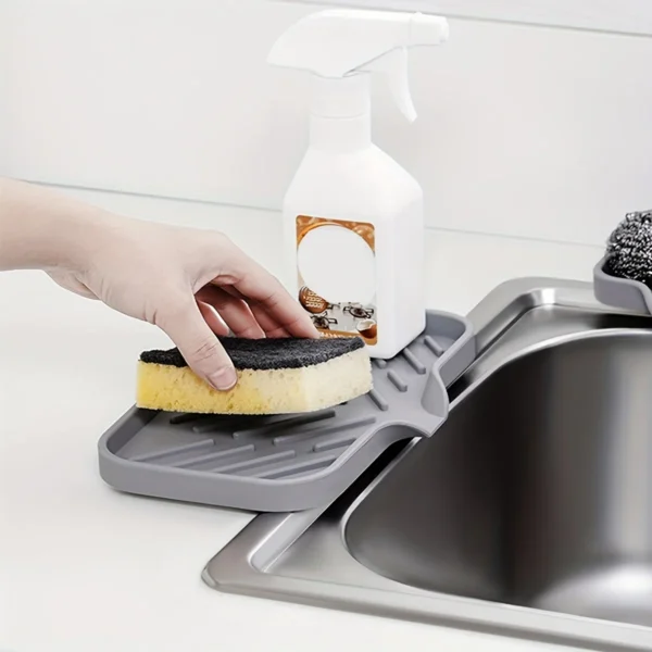 S6becb267d75c4b00a5129435b753bda9j.webp Sink Silicone Tray With Drain Soap Sponge Storage Holder Countertop Sink Scrubber Brush Soap Storage Rack Kitchen Organizer