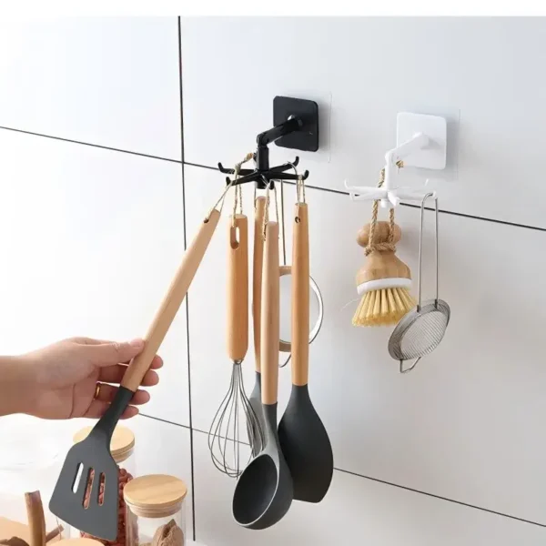 S77b92670702a4b2c8a8995bb5e23b973j.webp Creative Kitchen Organizer Swivel Hooks Hole-Free Multifunctional Rotatable Dual-Use Hooks for Utensils And Pots