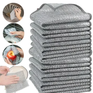 S7f558006060c4fad8647eb86f71ef64a6.webp Wholesale Metal Steel Wire Rags Cloth Home Kitchen Pot Pan Dishwashing Double-sided Dishcloth Cleaning Cloths Towel Scrubber Rag