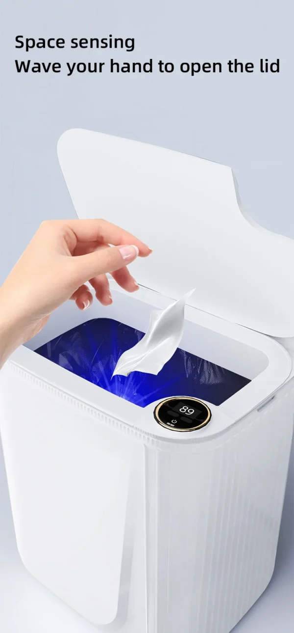 S855b86e42c924abcab5c8960a6cec55dT.webp 20L Smart Sensor Trash Can With Display Type-C Recharging Automatic Wastebin For Bathroom Kitchen Toilet Wastebasket Smart home