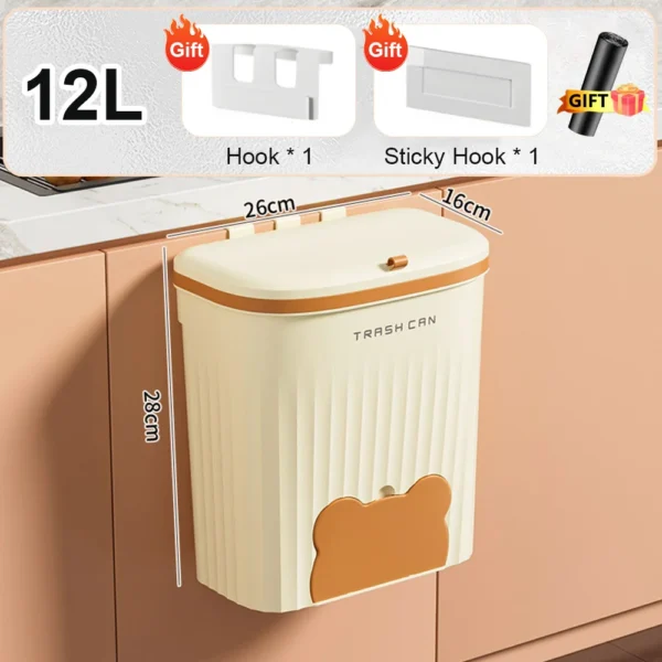 8.5/12L Kitchen Wastebasket Wall Mounted Trash Can With Lid Bathroom Trash Bin Garbage Can for Cabinet Under Sink Recycling Bin