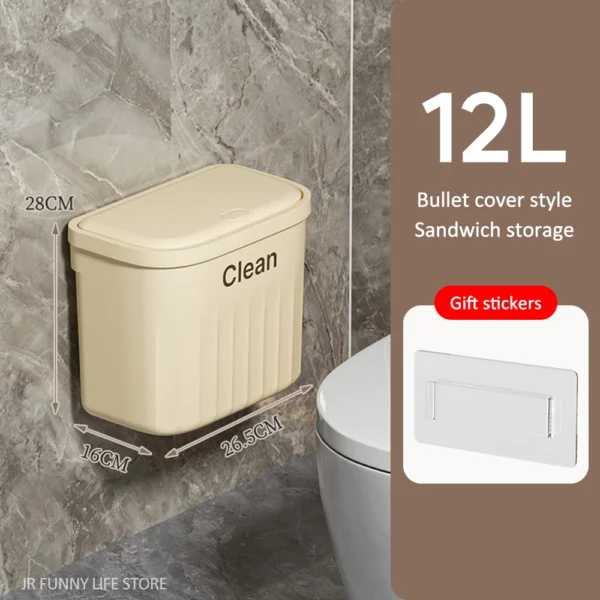 12/16L Press Type Wall Mounted Trash Can For Bathroom Toilet Garbage Bucket With Lid Kitchen Recycling Bin Hanging Wastebasket