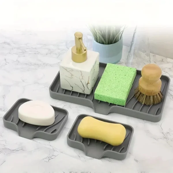 S934465eca2bb48c094525a5e21b52898F.webp Sink Silicone Tray With Drain Soap Sponge Storage Holder Countertop Sink Scrubber Brush Soap Storage Rack Kitchen Organizer