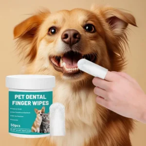 S9852ff9fa4b74e0e8377e575663a54e5c.webp Pet Teeth Cleaning Finger Wipes 50-Pieces Pet Dog Teeth Brushing Wipes For Cleaning Bad Breath Remover Wipes For Outdoors