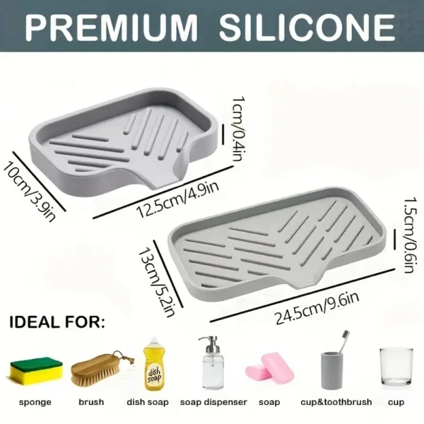 S986d6f5be8de4f669ed11a6525ec283fn.webp Sink Silicone Tray With Drain Soap Sponge Storage Holder Countertop Sink Scrubber Brush Soap Storage Rack Kitchen Organizer