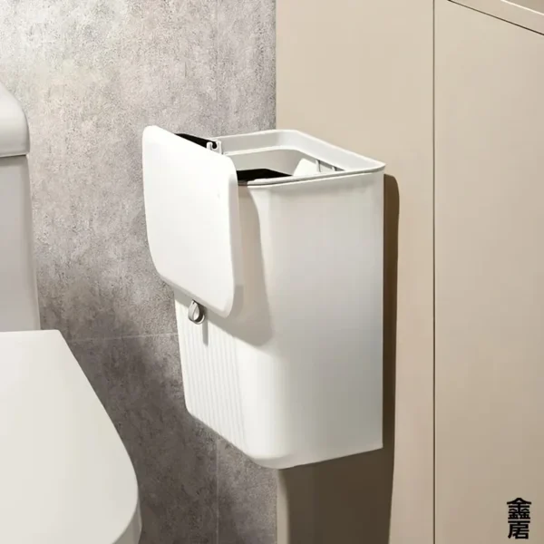 White Wall-Mounted Trash Bin for Kitchen Space-Saving Plastic Garbage Storage Container