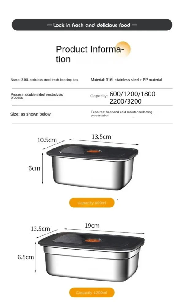 Stainless Steel Camping Lunch Box Sealed Leak-proof Bento Box Microwave Suitable Large Capacity Refrigerator Freezer Storage Box