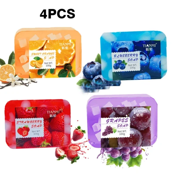 S9f84cb62309e4e5693e152699502cad98.webp 4PCS fruit jelly soap, deeply cleanses and removes makeup, bathes the whole body, moisturizes and nourishes