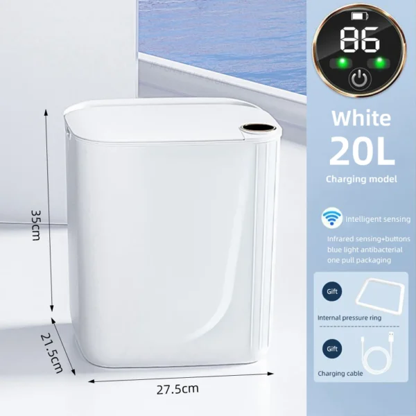 Sa3ffd5dc0ddb4eceb9a195a51572d52dF.webp 20L Smart Sensor Trash Can With Display Type-C Recharging Automatic Wastebin For Bathroom Kitchen Toilet Wastebasket Smart home