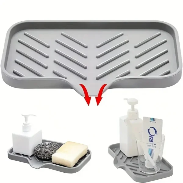 Sa7d7e0fd745946c693cfd2cfc77e131ce.webp Sink Silicone Tray With Drain Soap Sponge Storage Holder Countertop Sink Scrubber Brush Soap Storage Rack Kitchen Organizer