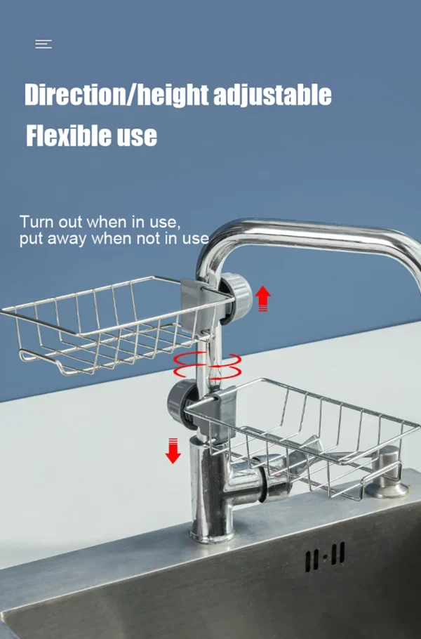 1PC Kitchen Sink Drain Holder Adjustable Height Flexible and Rotatable Hanging Faucet Rack  Suitable for Soap Sponges Brushes