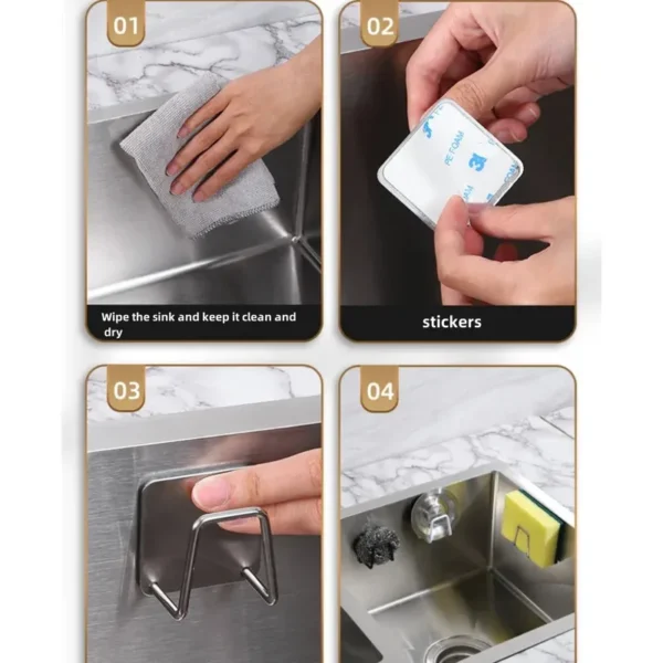 Sb7311e6eec044d7aa02fdf5d7cb8fdc1D.webp Kitchen Stainless Steel Sink Sponges Holder Self Adhesive Drain Drying Rack Kitchen Wall Hooks Accessories Storage Organizer