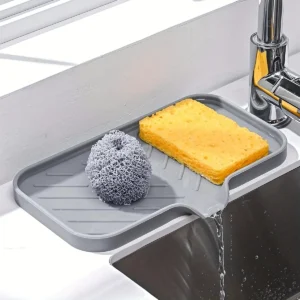 Sb75a94147aa5475fa971d5b7bd45c9aai.webp Sink Silicone Tray With Drain Soap Sponge Storage Holder Countertop Sink Scrubber Brush Soap Storage Rack Kitchen Organizer