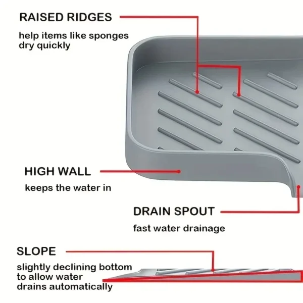 Sbd8cb91cae344b85a1d4e80078702f96a.webp Sink Silicone Tray With Drain Soap Sponge Storage Holder Countertop Sink Scrubber Brush Soap Storage Rack Kitchen Organizer