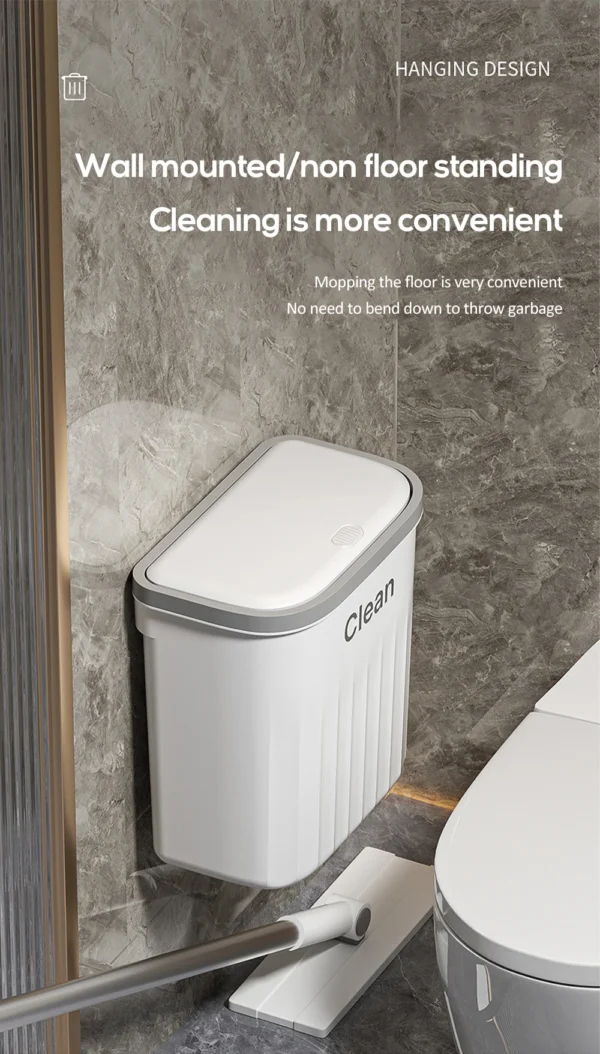 12/16L Press Type Wall Mounted Trash Can For Bathroom Toilet Garbage Bucket With Lid Kitchen Recycling Bin Hanging Wastebasket