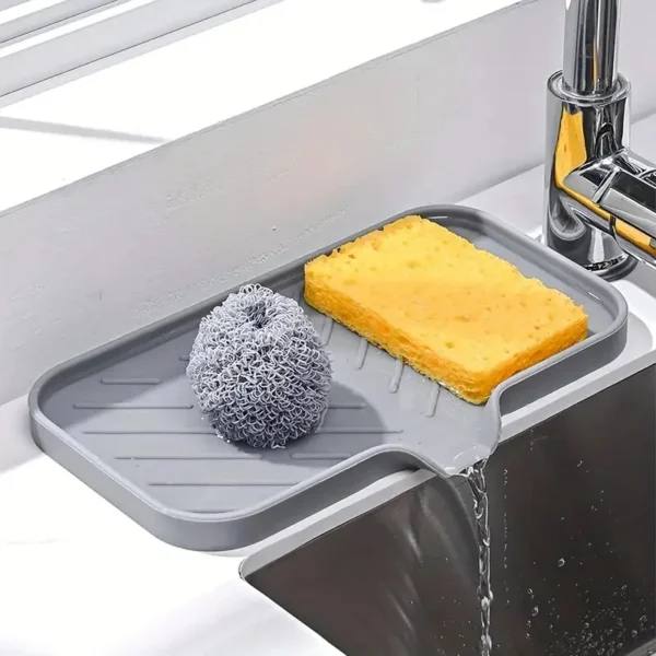 Scd30b50db17b4f73bec0865a66665fd24.webp Sink Silicone Tray With Drain Soap Sponge Storage Holder Countertop Sink Scrubber Brush Soap Storage Rack Kitchen Organizer