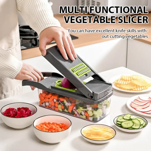 16in1 Multifunctional Vegetable Cutting Artifact Kitchen Dice Cutter Plinter Silk Wiper Kit Fruit Slicer Potato Shredder