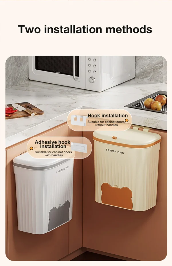 8.5/12L Kitchen Wastebasket Wall Mounted Trash Can With Lid Bathroom Trash Bin Garbage Can for Cabinet Under Sink Recycling Bin