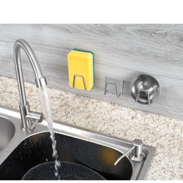 Sdf7da274fed1443f854a395cac1cca3bl.webp Kitchen Stainless Steel Sink Sponges Holder Self Adhesive Drain Drying Rack Kitchen Wall Hooks Accessories Storage Organizer